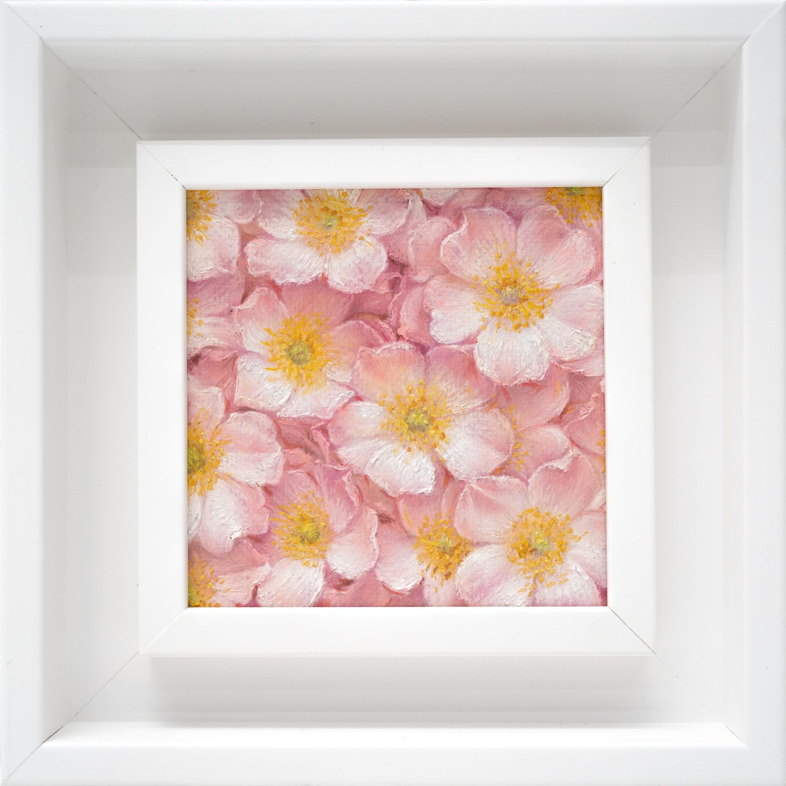 Wild rose oil painting 10x10cm – Rosa Canina flowers in pink