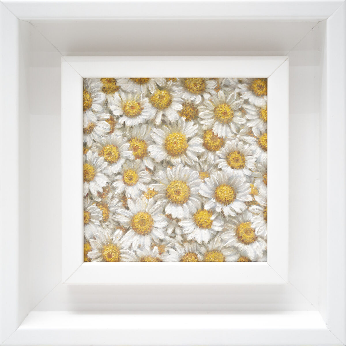 White Calla 10x10cm oil painting from the Garden of the Theotokos Art Series by Paunkovic, small framed floral artwork with luminous petals.