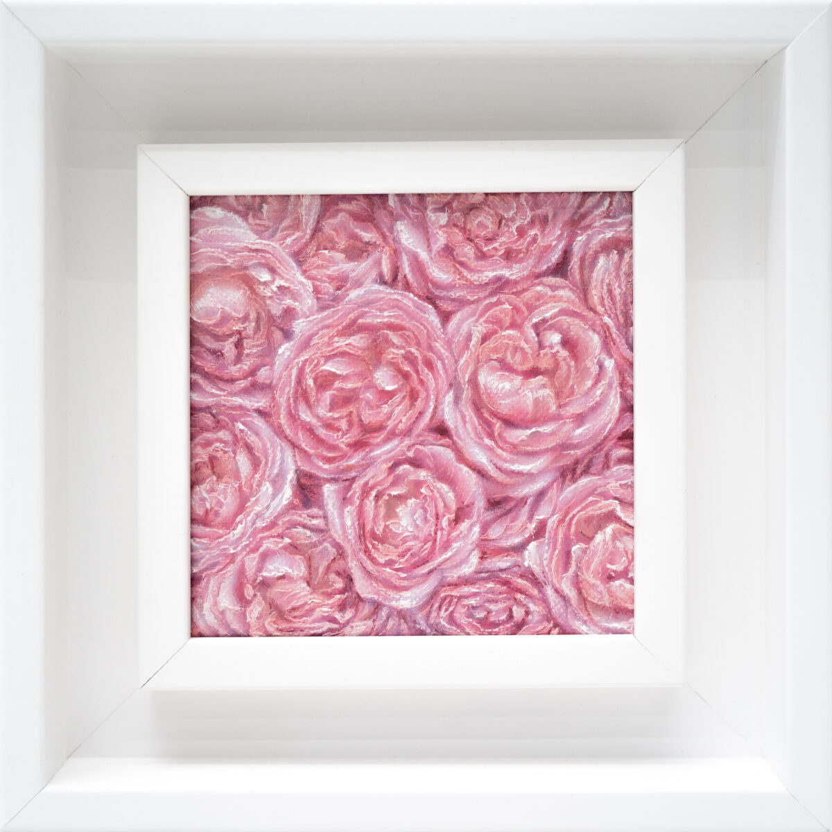 Rose 10x10cm oil painting from The Garden of the Theotokos Series by Paunkovic, small framed floral artwork with layered petals.